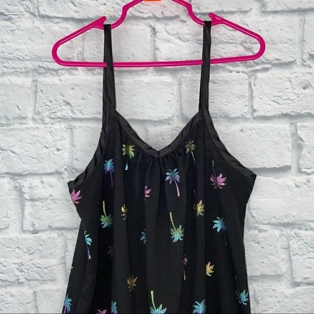 Justice tank top multicolored palm tree shorts romper w/satin bow sz 8 girls